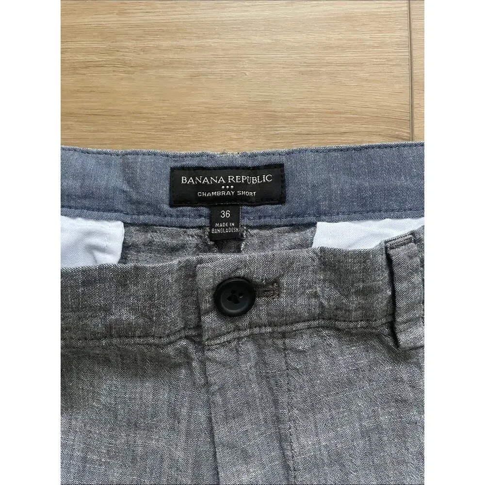 Banana Republic Men 36 Light Gray Chambray Shorts #0145